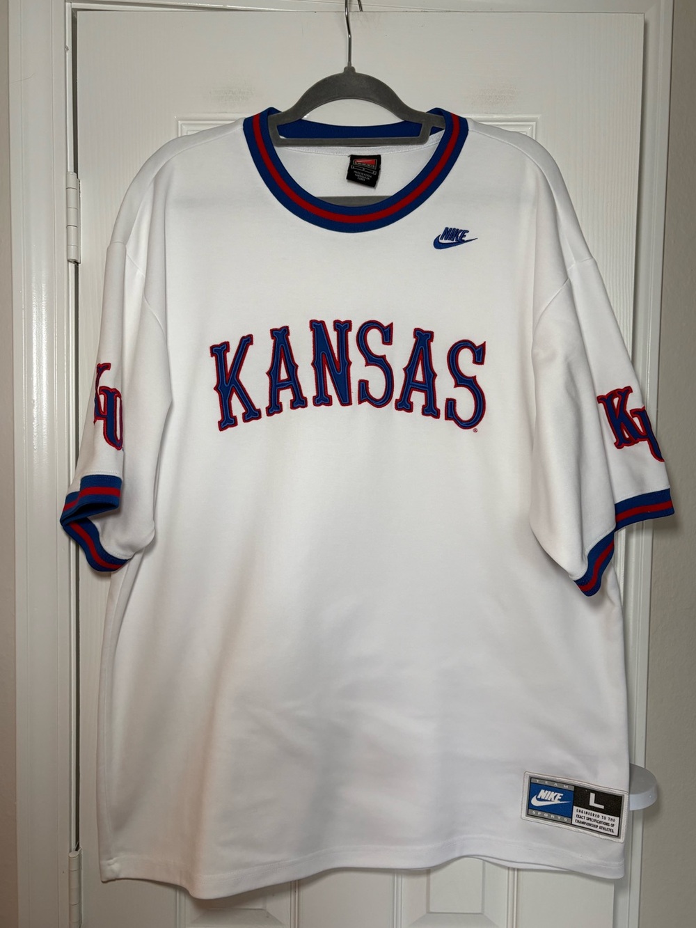 Rare Vintage Nike Team Kansas Jayhawks Embroidered Jersey Shirt Large